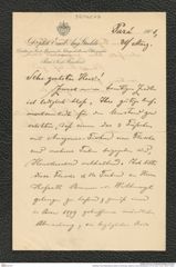 Nachlass Franz Steindachner, Brief von Emil Aug. Goeldi an Franz Steindachner (31.03.1901), Inv.Nr. 168.07, Seite 1